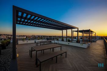 Sunset views form the rooftop deck at motor midway